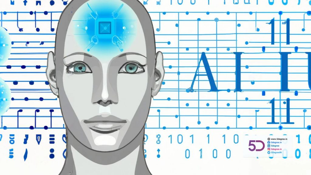 Artificial Intelligence Image showing a Robot, nodes and binary numbers